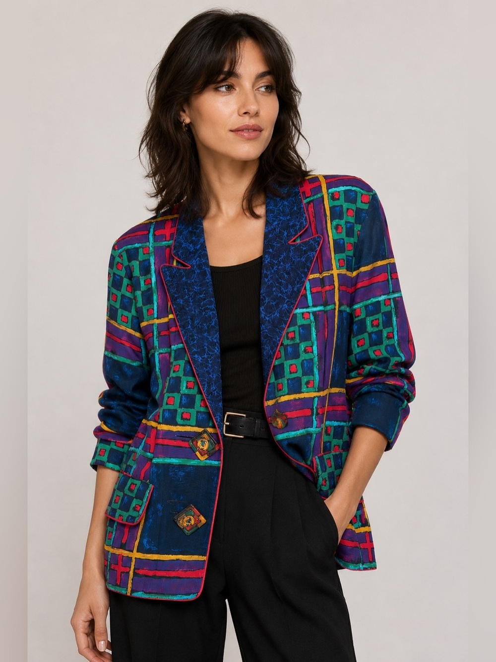 VTG  Platinum by Dorothy Schoelen Abstract Geometric Blazer S Artwear 80s 90s